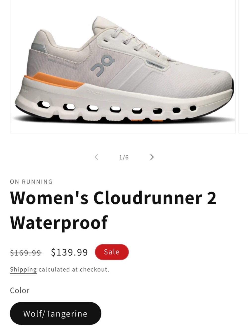 On Cloudrunner 2 Womens Running Shoes Waterproof Wolf/Tangerine Sz 9M Worn 1x!
